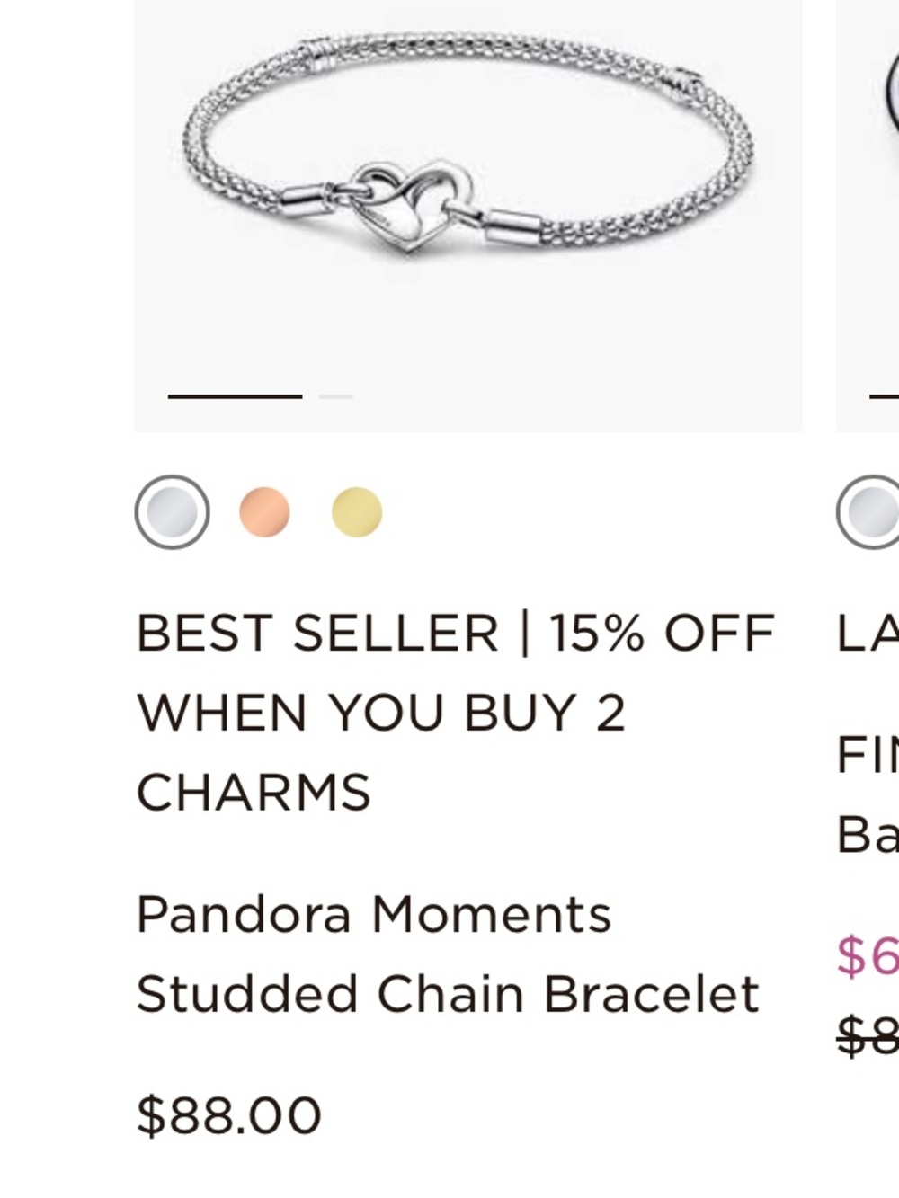 Pandora Silver Heart-Closure Studded Chain Bracelet
